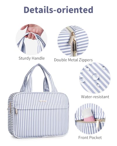 Narwey Hanging Travel Toiletry Bag for Women - Greyish Blue Stripe, Medium