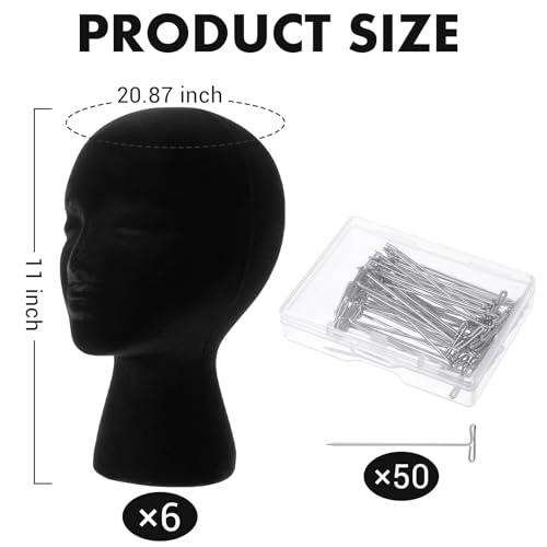 6 Pcs 11 Inch Black Foam Mannequin Heads for Wigs Display & Styling with Pins - Variation of THIS listing