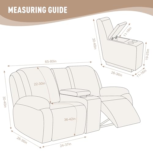Loveseat Recliner Cover with Console - Cream, 2 Seater Fit 65-80 inch Variation of THIS listing