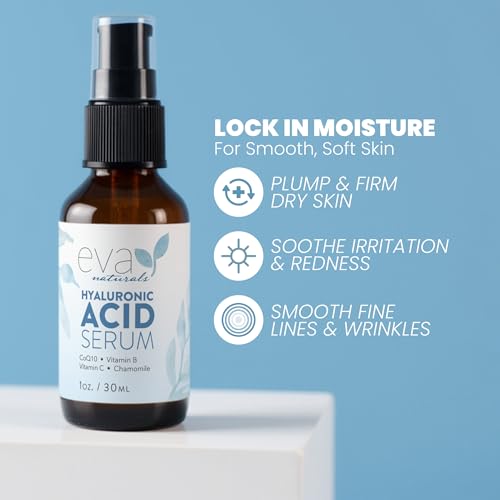 Eva Naturals Hyaluronic Acid Serum for Face ? Pure Facial Gel with Natural Moisturizing Factors + HA ? Anti-Aging Face Serum for Wrinkles, Fine Lines, Dry Skin, Lifted Glow ? 1 oz