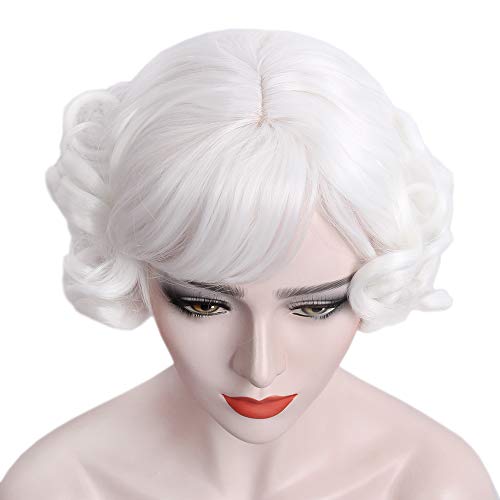 White Short Curly Heat-Resistant Synthetic Wig for Women Halloween Cosplay and Daily Use - Variation of THIS listing