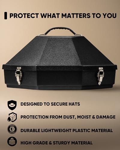 Cowboy Hat Travel Case Hard Shell with Mirror & Latches - Midnight Black