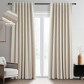 Beige Blackout Curtain Set 52W x 96L - Pack of 2, Floor to Ceiling, Insulated Boho Linen Look