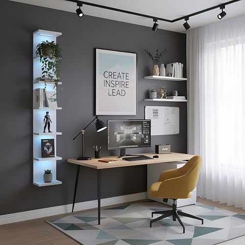 7-Tier Wall Shelf with RGB Lights - White, Remote Controlled, Space-Saving Display