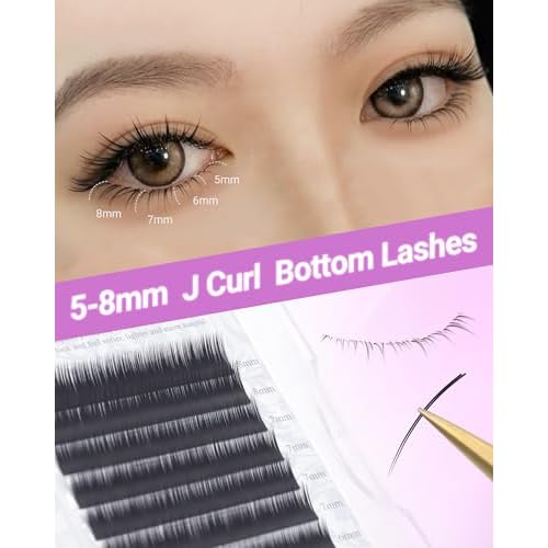 NAGARAKU Eyelash Extensions Classic J B C D N LC LD L DD CC LB Curl 0.03-0.20 Thickness 5-17mm, Matte Black Individual Lashes Professional Supplies for Lash Techs (0.10-J 5-8mm Mix Bottom Lashes)
