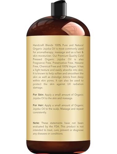 Organic Jojoba Oil 28 Fl Oz - Cold-Pressed, USDA Certified, Moisturizes Skin & Hair