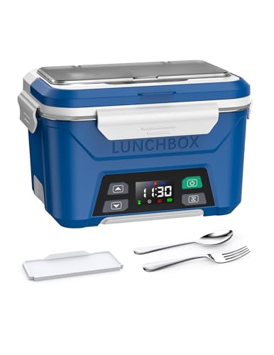 Large Blue Wireless Heated Lunch Box for Men with Timer & Removable Divider
