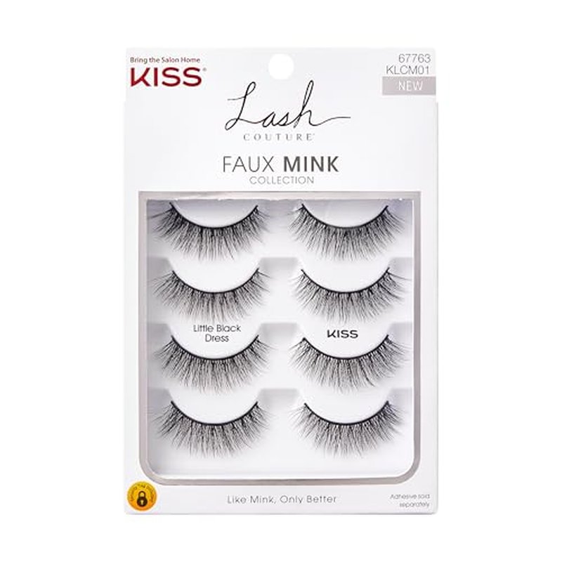 KISS Lash Couture Faux Mink False Eyelashes Multipack, ¡®Little Black Dress¡¯, 12mm, Multiple Lengths, Reusable, Cruelty Free, Vegan, Exclusive knot-free lash band, 4 Pairs