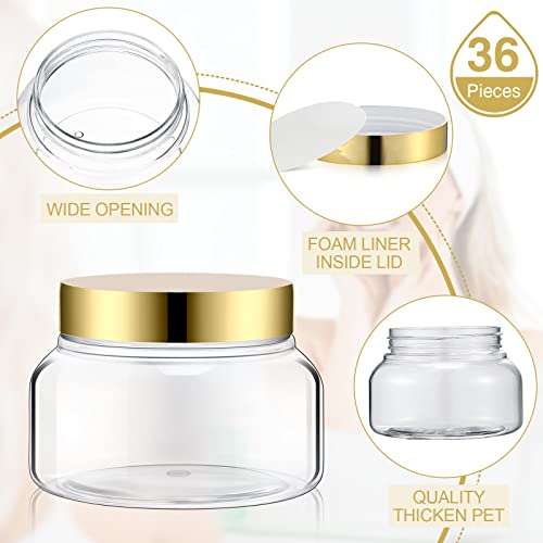 Mumufy 36 pcs 8 oz Clear & Gold Plastic Cosmetic Jars with Lids, Pack of 36