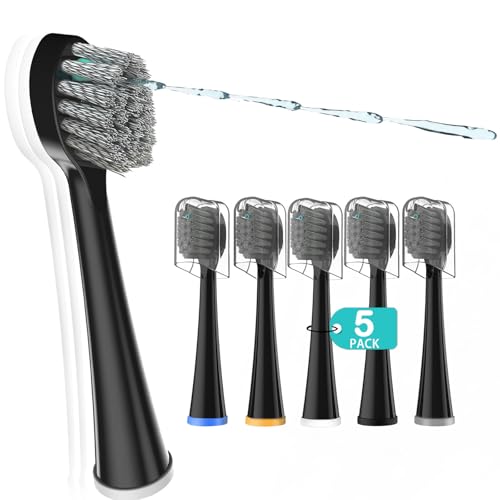ZoCCee Charcoal Spiral Replacement Brush Heads for Waterpik Sonic Fusion 2.0 - 5 Pack Hard Bristles