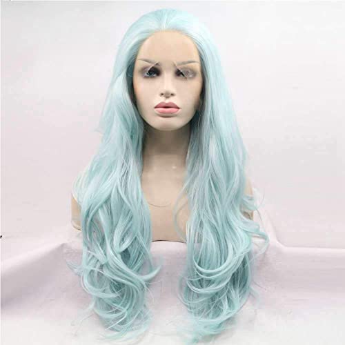 Kalisa 24 Inch Blue & Green Lace Front Wavy Synthetic Wig - Heat Resistant & Glueless