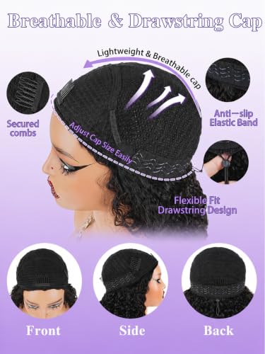 Black Water Wave Half Wig 18 Inch Human Hair 3-in-1 Glueless Headband Wig for Women