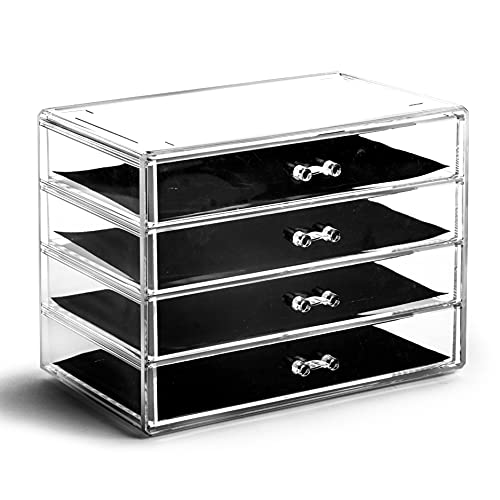BINO | 4 Drawer Makeup Organizer | Lenox Avenue | THE MANHATTAN SERIES | Makeup Drawer Storage | Cosmetic Organizer | Plastic Vanity | Organizer Clear Makeup Organizers And Storage Cases | Acrylic