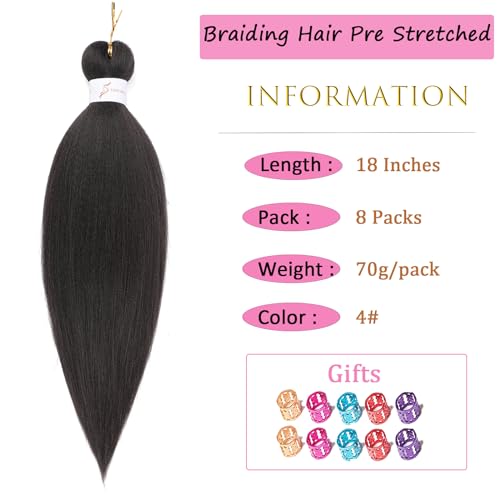 Dark Brown Pre-Stretched Braiding Hair 18 Inch 8 Packs - Seamless Natural Look