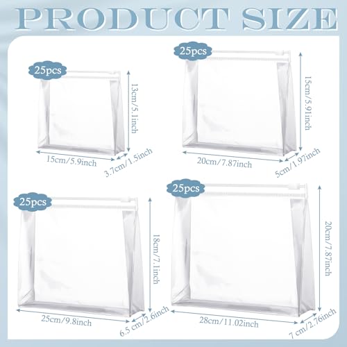 Mini Clear Makeup Bag 100 Pack - 11, 9.8, 7.9, 5.9 Inch PVC Organizer