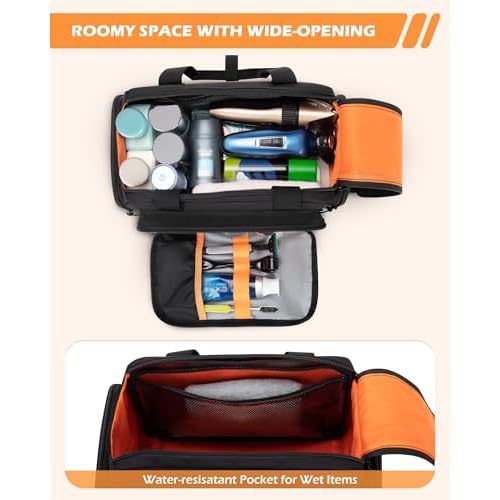 Tactical Travel Toiletry Bag for Men, Extra Large Dopp Kit Organizer with Dual Way Zippers, Travel Hygiene Bag for Shaving Grooming Bathroom Essentials, Black (Empty Bag)