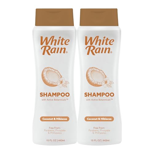 White Rain Moisturizing Shampoo - Coconut & Hibiscus Scent, Pack of 2 (15 fl oz Each), Hydrating Shampoo for Women & Men, Paraben-Free & Cruelty-Free with White Lily, Green Tea & Coconut Extract