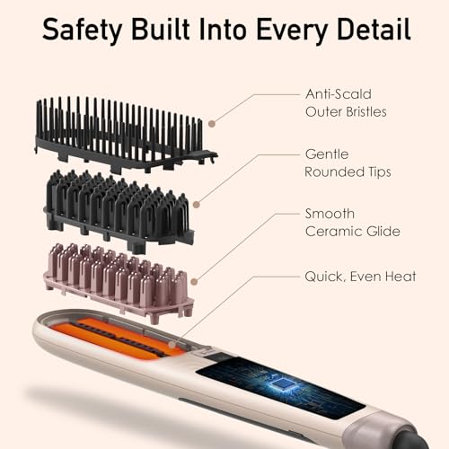 Pink Steam Hair Straightener Brush with Anti-Scald & 2 Steam Levels