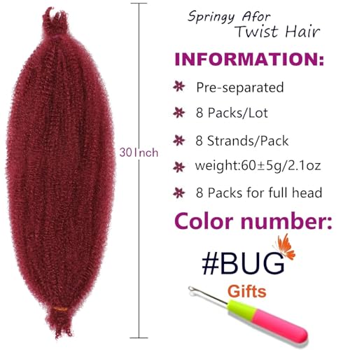 24 Inch Afro Twist Hair Extensions - 8 Packs Wine Red Synthetic Crochet Braids