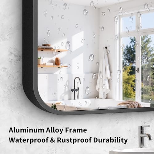 Bathroom Wall Mirror 48 Inch x 30 Inch Large Vanity Mirror for Over Sink - Black Frame