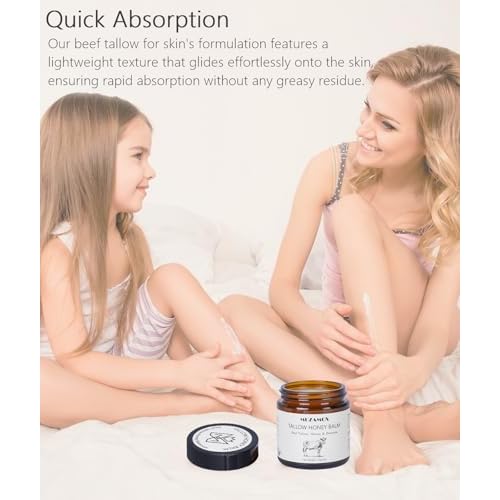 Beef Tallow for Skin (4 OZ), Whipped Beef Tallow and Honey Balm, Tallow Face Moisturizer, Grass Fed Beef Tallow for Face and All Skin Types