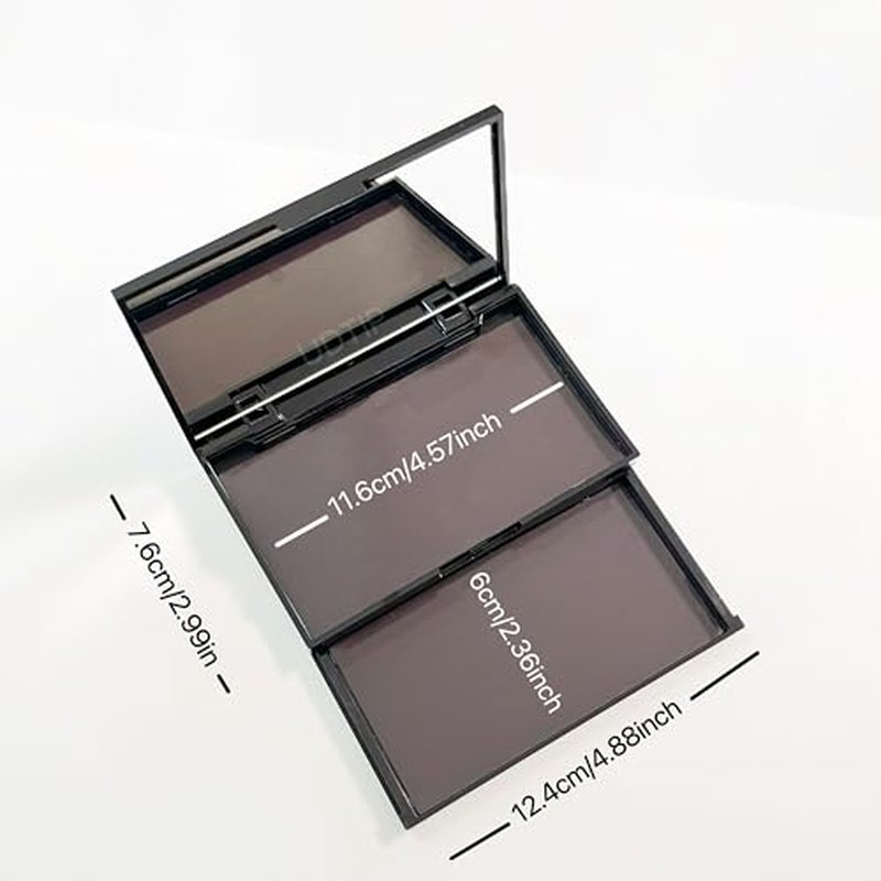 2-layer empty magnetic makeup palette with mirror, includes 20 adhesive metal sticker for storing eyeshadow or cosmetics. Compact and portable design measuring 4.88 x 2.99 inches, Black