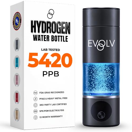 EVOLV Hydrogen Water Bottle - Black Carbon Ionizer, Leak Proof, Safe & Portable