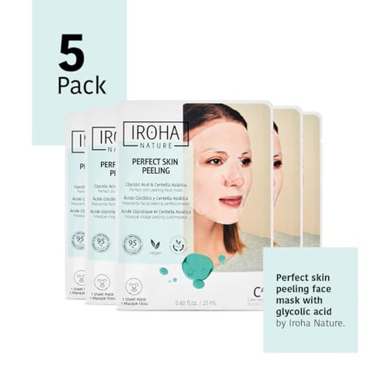 IROHA NATURE Glycolic Acid Peeling Face Mask (Pack of 5) | Skin Perfecting for a Radiant & Smooth Look | Instant Regeneration in Just 15 Minutes | Clean Beauty | 100% Vegan