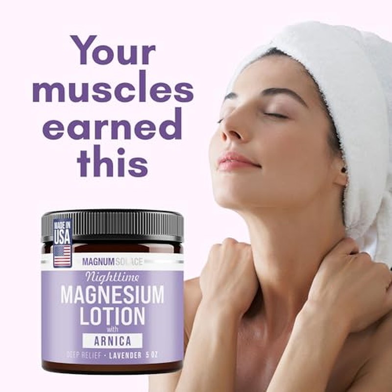 Magnum Solace Nighttime Magnesium Lotion with Arnica ? Soothing Relief & Relaxation, Highly Concentrated Magnesium for Muscles & Joints ? Apply to Legs or Feet Before Bed ? Skin-Friendly