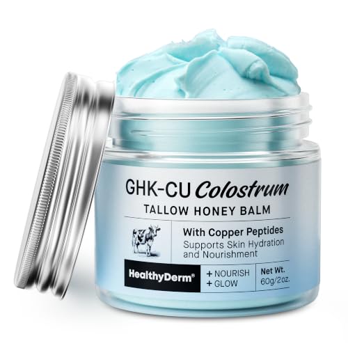 HealthyDerm GHK-Cu Copper Peptide Beef Tallow Balm 2oz for Dry Sensitive Skin - Colostrum & Jojoba Oil