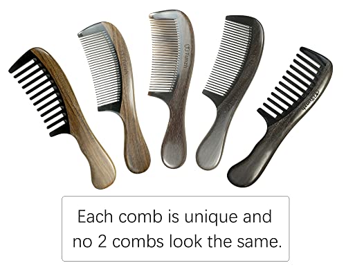 Buffalo Horn Comb Set - Fine and Wide Tooth Wooden Hair Combs for Men Women Variation of J-Wide Tooth & Fine Tooth