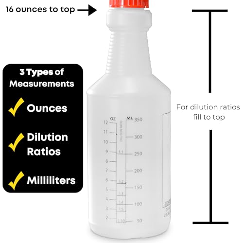 Commercial-Grade 16 oz Spray Bottles with Dilution Ratios, Ounces & Milliliters, Made in USA, Great for Cleaning, Essential Oils, Hair, Plants, BBQ (4-Pack)