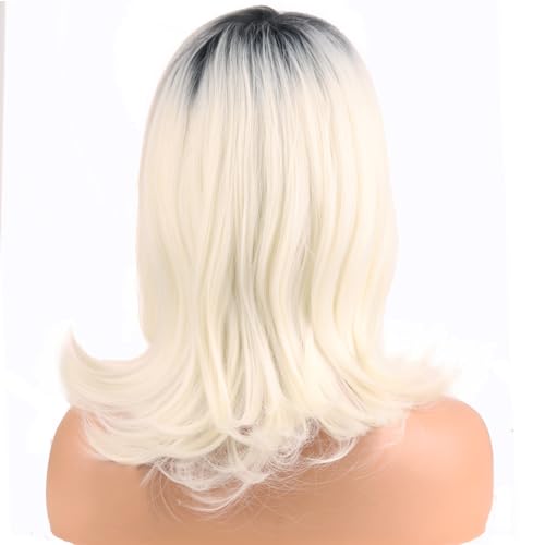 Ombre Blonde Short Bob Wig for Women - Layered Synthetic Cosplay Hair, Adjustable Cap Included