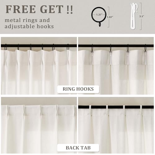 Natural Linen Sheer Pleated Curtains - 100W x 108L Cream with Variation Natural