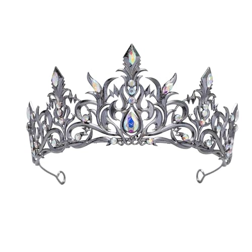 Dark Queen Gunmetal AB Crystal Tiara Crown for Women - Gothic Royal Headpiece