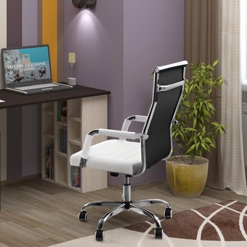 White Mid-Back Office Chair with 360° Swivel & Height Adjustment