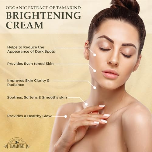 Organic Extract of Tamarind, Skin Brightening Cream - 1.7 fl oz / 50 ml - Dark Spot Cream for Hands, Knuckles, Body, Face, Underarm, Intimate Areas, with Glycering, for Men and Women
