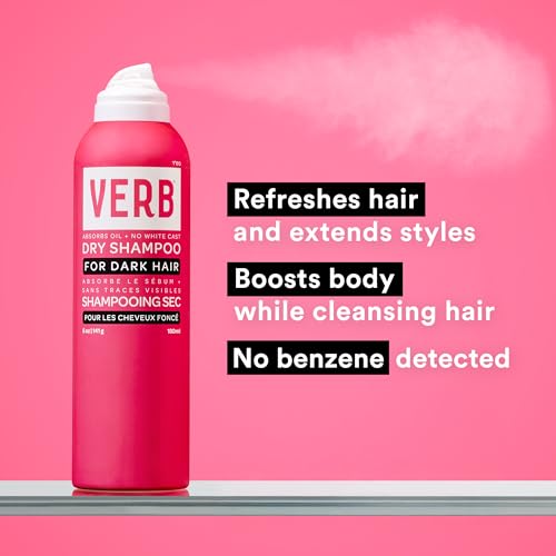 VERB Dry Shampoo Dark ? Refresh, Absorb Oils + Extends Styles - Refreshing Dry Shampoo Spray for Dark Tones - Vegan, No Parabens or Harmful Sulfates