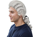 Silver Grey Colonial Wigs for Men Long Curly Cosplay Halloween Costume