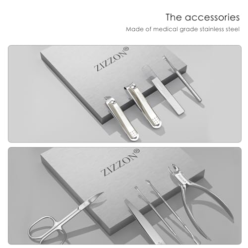 ZIZZON Manicure Set Professional Stainless Steel Toenail and Fingernail Clippers Set 9 in1 Pedicure and Grooming kit with Travel Case (Black)