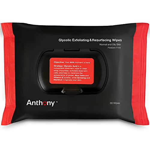 Glycolic Exfoliating Facial Wipes with Aloe Vera for Men – 30 Sheets, Aloe Vera Variant