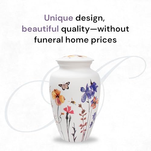 Always With Us Large White Wildflower Breeze Cremation Urn for Women – 11"H x 7"W, Holds Ashes