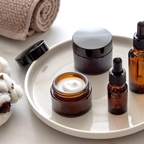 Amber Glass Cream Jars Set - 24 Pcs 1 Oz Refillable Cosmetic Containers with Spoons - Amber Variation