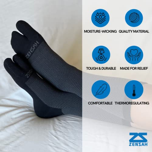 Zensah Bunion Ease Sock - Corrector Relief Toe Separator Socks for Women Men, Black/Grey, X-Large