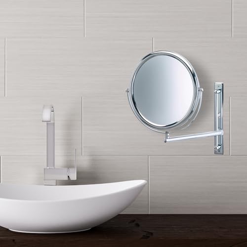 Wall-Mounted Makeup Mirror with 3X-1X Magnification, 9-Inch Diameter, Chrome Finish