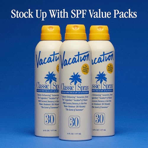 Vacation Classic Sunscreen Spray SPF 30, Water-Resistant, Lightweight, Transparent on All Skin Tones, Dermatologist-Tested, Vegan, 6 Fl. Oz. (Value Pack of 3)