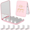 6 Pcs Hello Gorgeous Compact Mirror Pink 1x/2x Magnification Makeup Mirror Pocket with LED Light for Purse, Travel, Gorgeous Gift for Woman Mother Nurse Bridesmaid Sleepover Spa Party