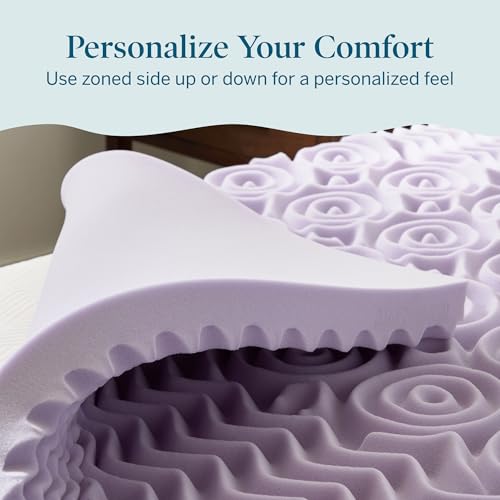 Lavender Infused 3 Inch Memory Foam Mattress Topper Queen Size Plush Feel – 5 Zones