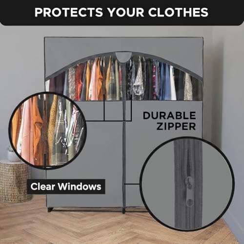 Dark Gray Portable Wardrobe Closet - Large Capacity, Easy Setup, 65 lb Rod