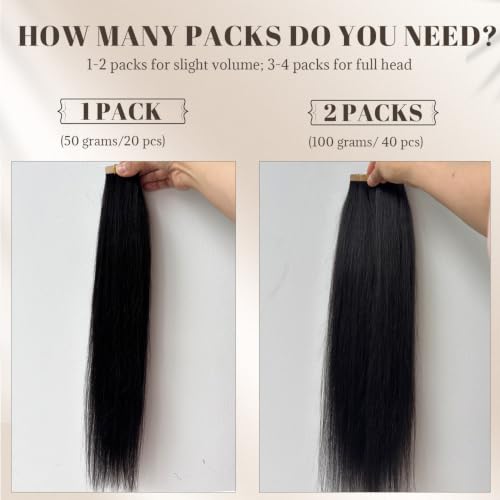 Yaki Straight Tape-in Hair Extensions for Black Women - 12 Inch, 50G, 20PCS, Light Human Hair, Seamless & Double Sided Tapes - Variation YK